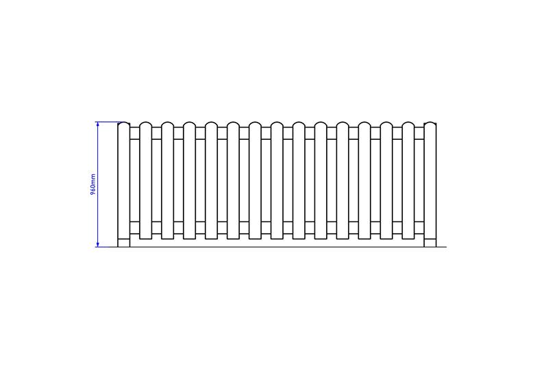 Technical render of a Metres of Bow Top Timber Fencing